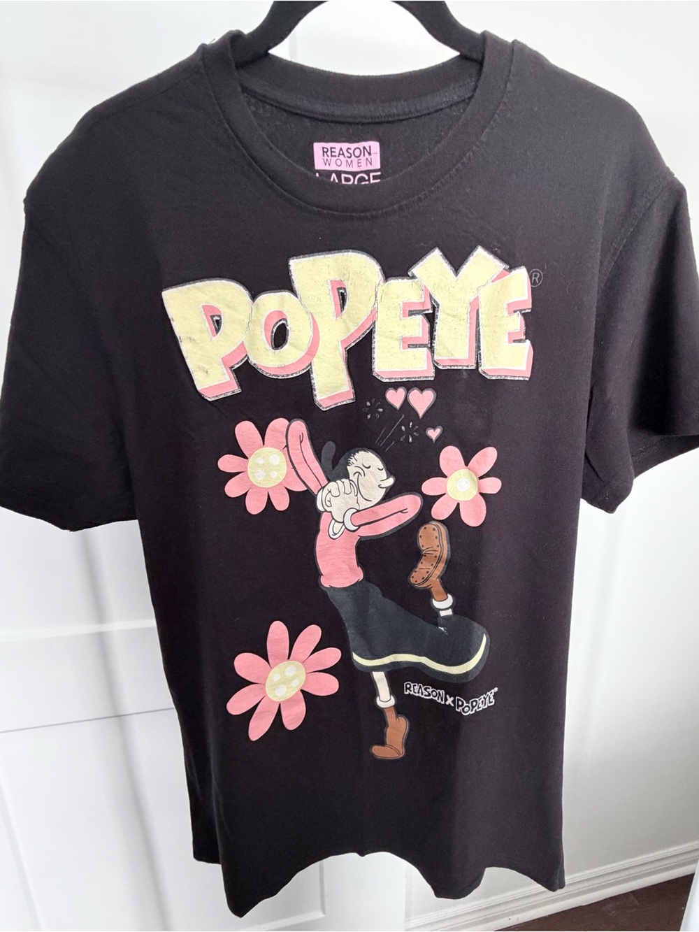 Reason Black Popeye Graphic Tee with Pink & Cream Accents